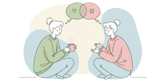 Two students sharing a conversation over tea