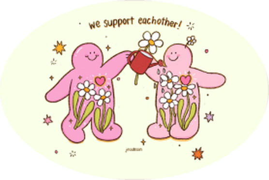 Two friendly figures supporting each other